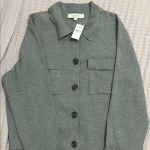 LOFT Charcoal Button-Up Shirt Jacket